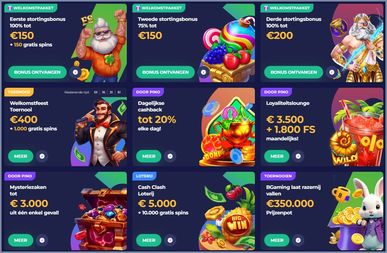 Bonusdeals en exclusieve promoties bij Pinocasino Nederland